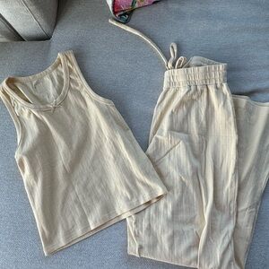 Daily Drills Cream Pointelle Tank and Pants Set